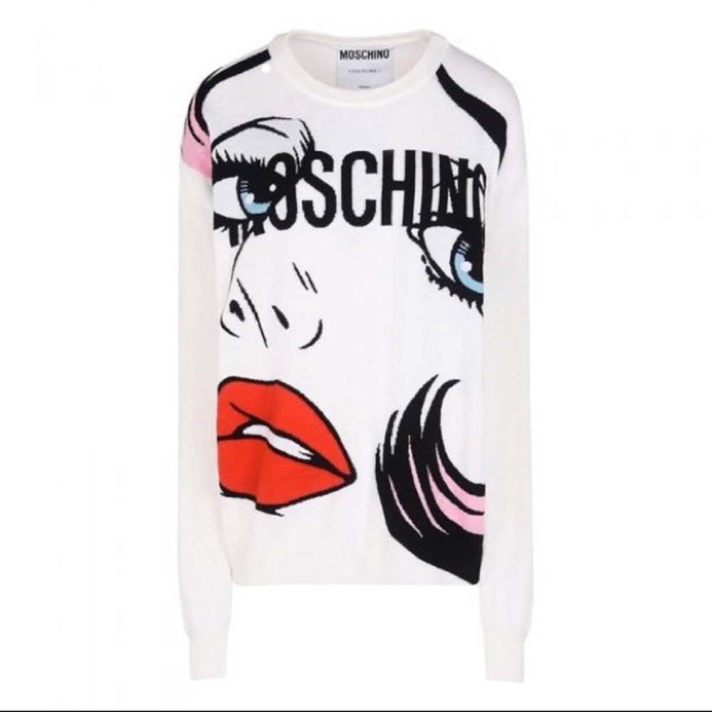 Moschino Crying Eyes Women Long Sleeves Sweater White